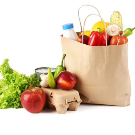 paper bag of fresh produce and groceries